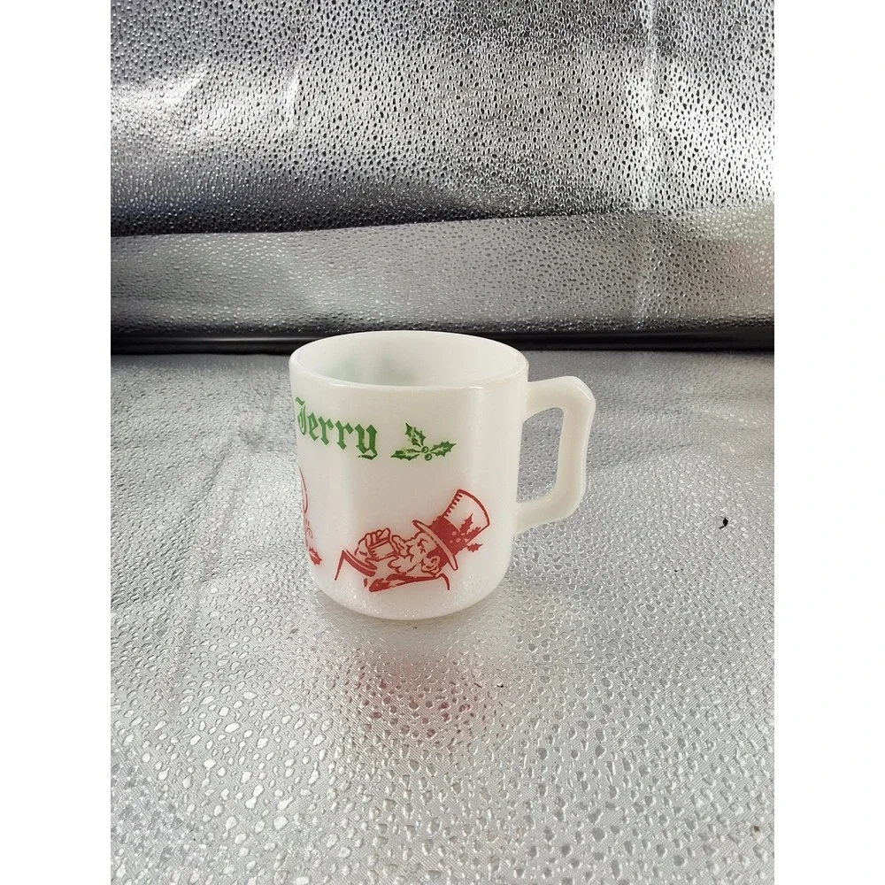 Vintage Fire-King Tom and Jerry Punch Bowl Set - 6 Mugs‎ Milk Glass Holiday
